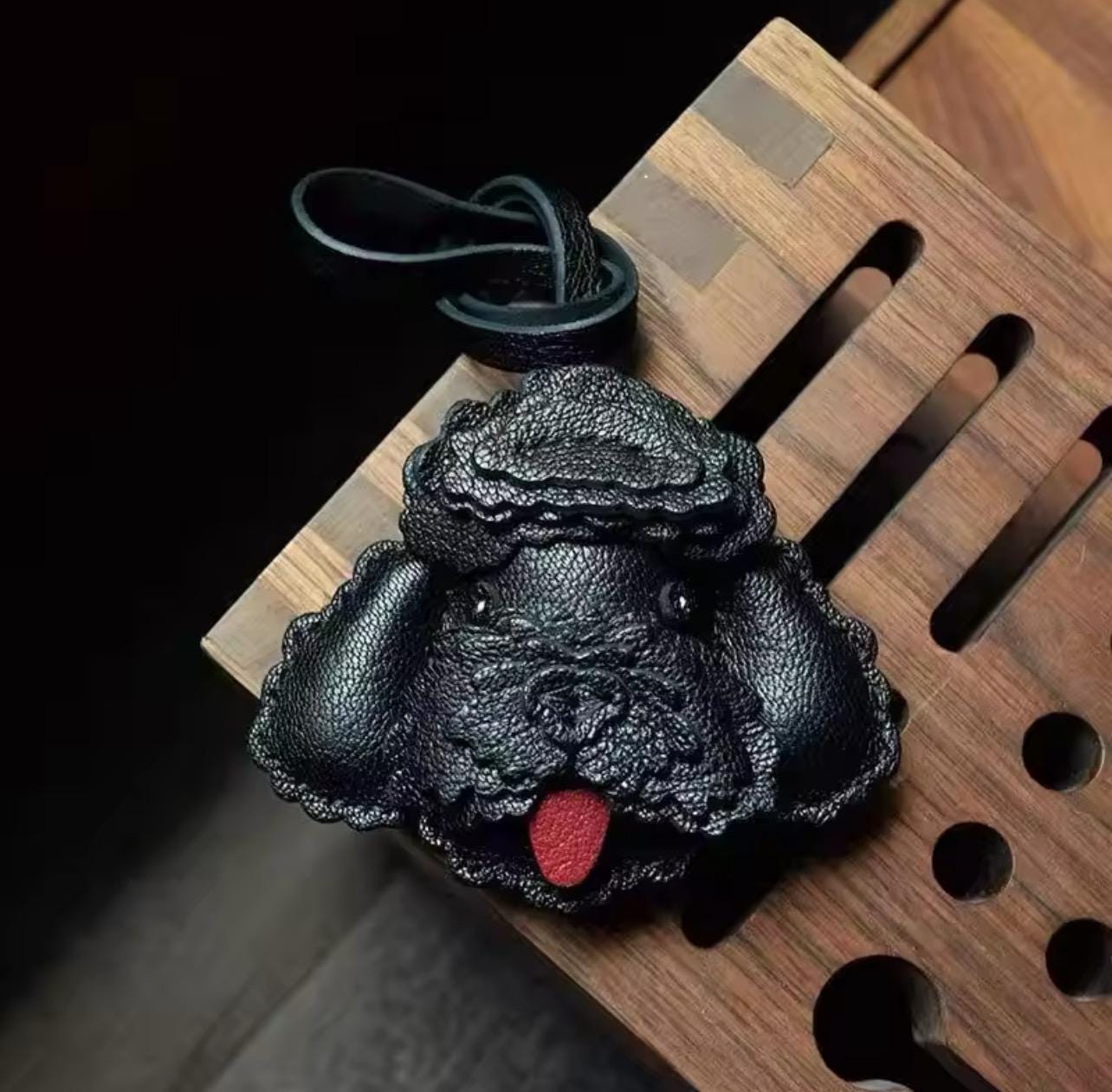 Handmade Leather Poodle Bag Charm Dog Keychain