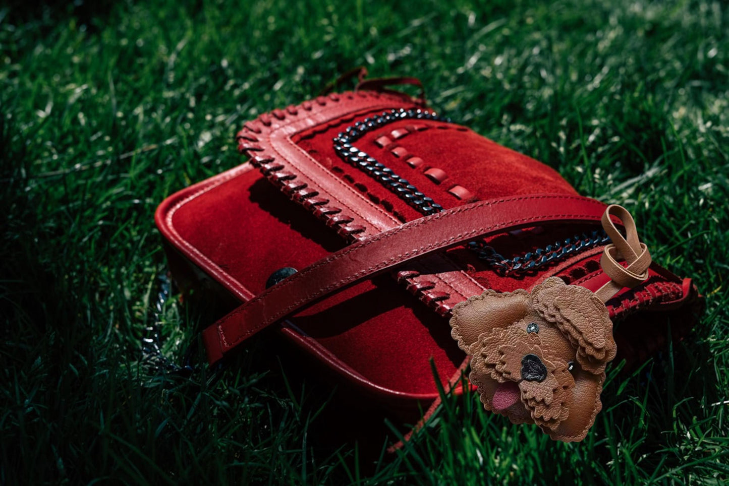 Handmade Leather Poodle Bag Charm Dog Keychain