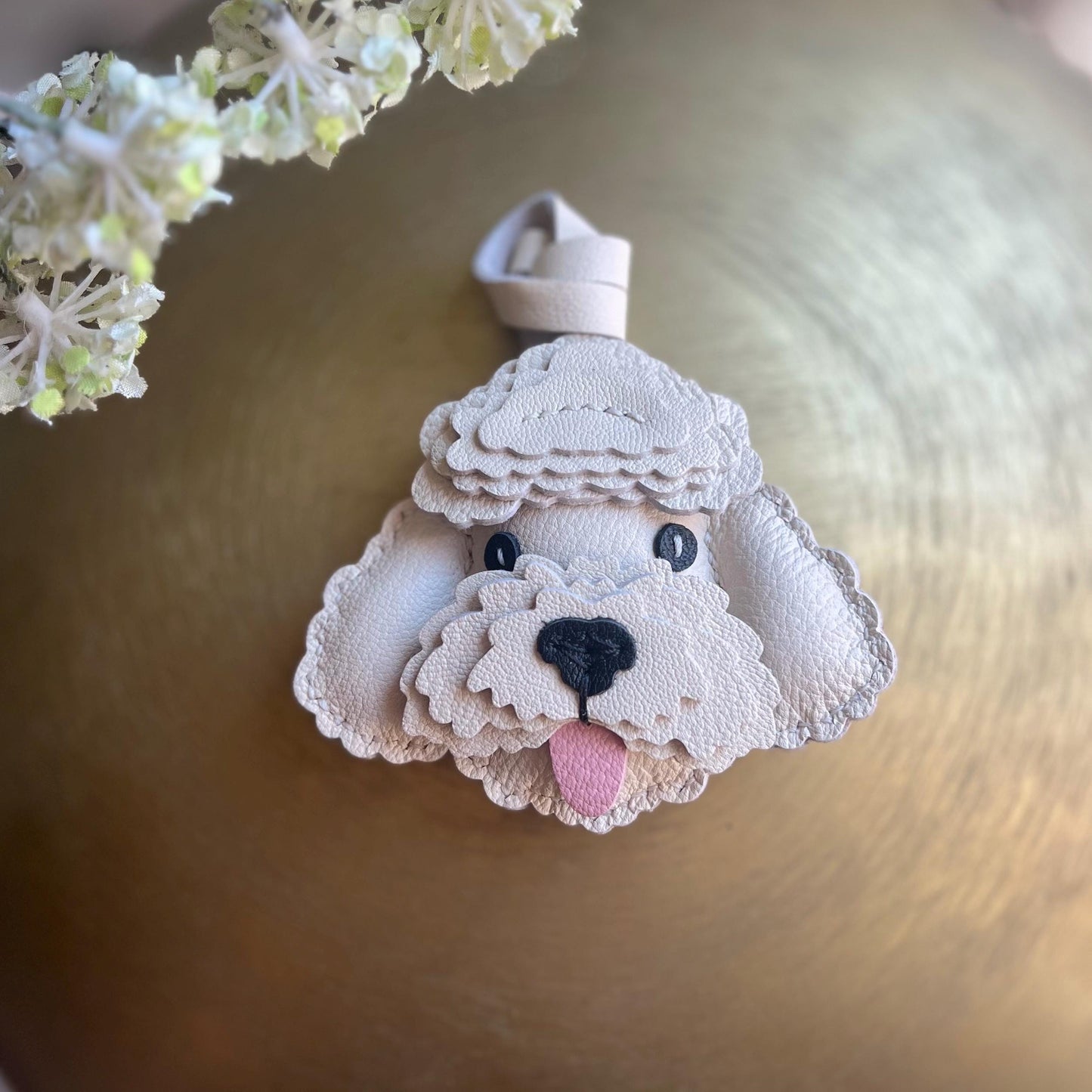 Handmade Leather Poodle Bag Charm Dog Keychain