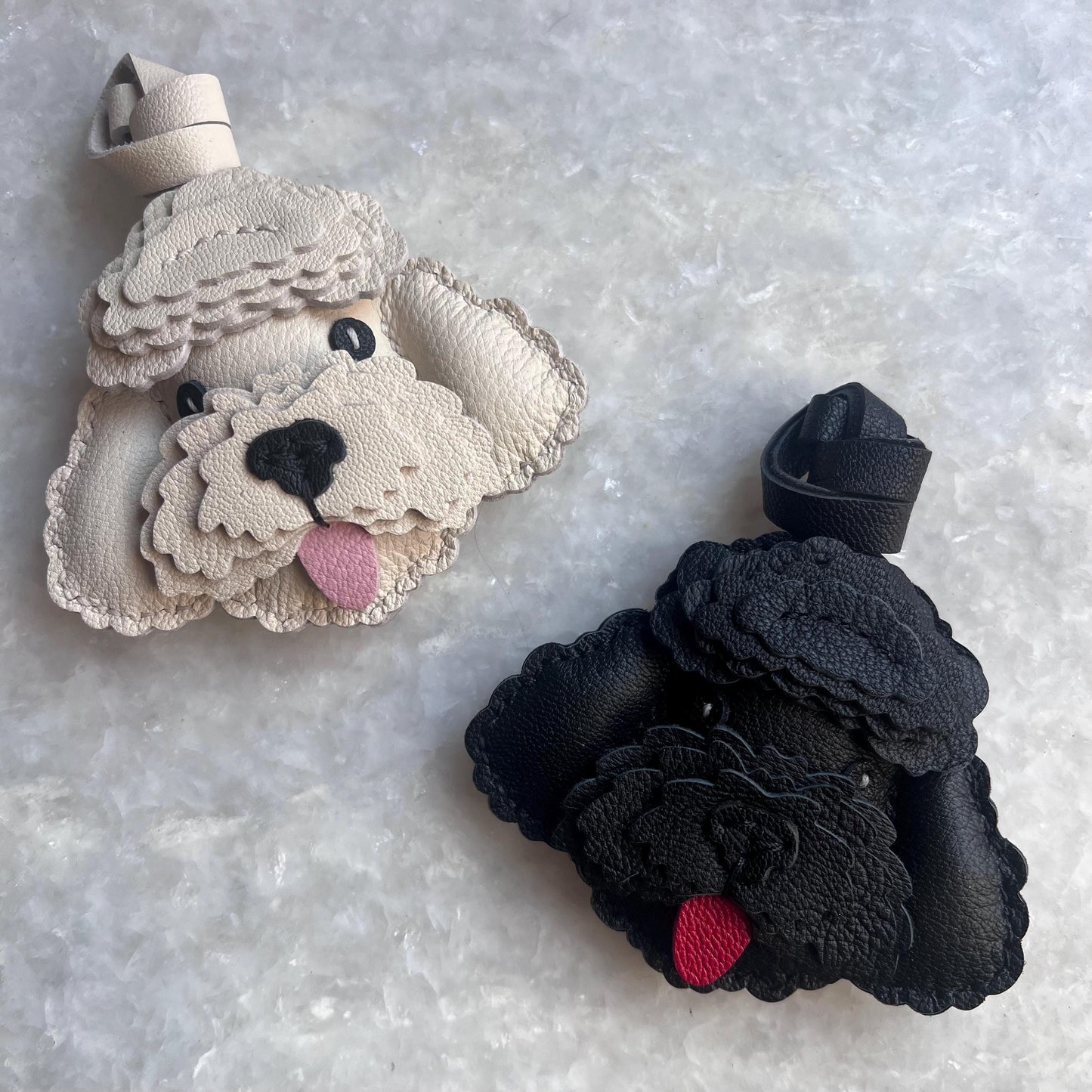 Handmade Leather Poodle Bag Charm Dog Keychain