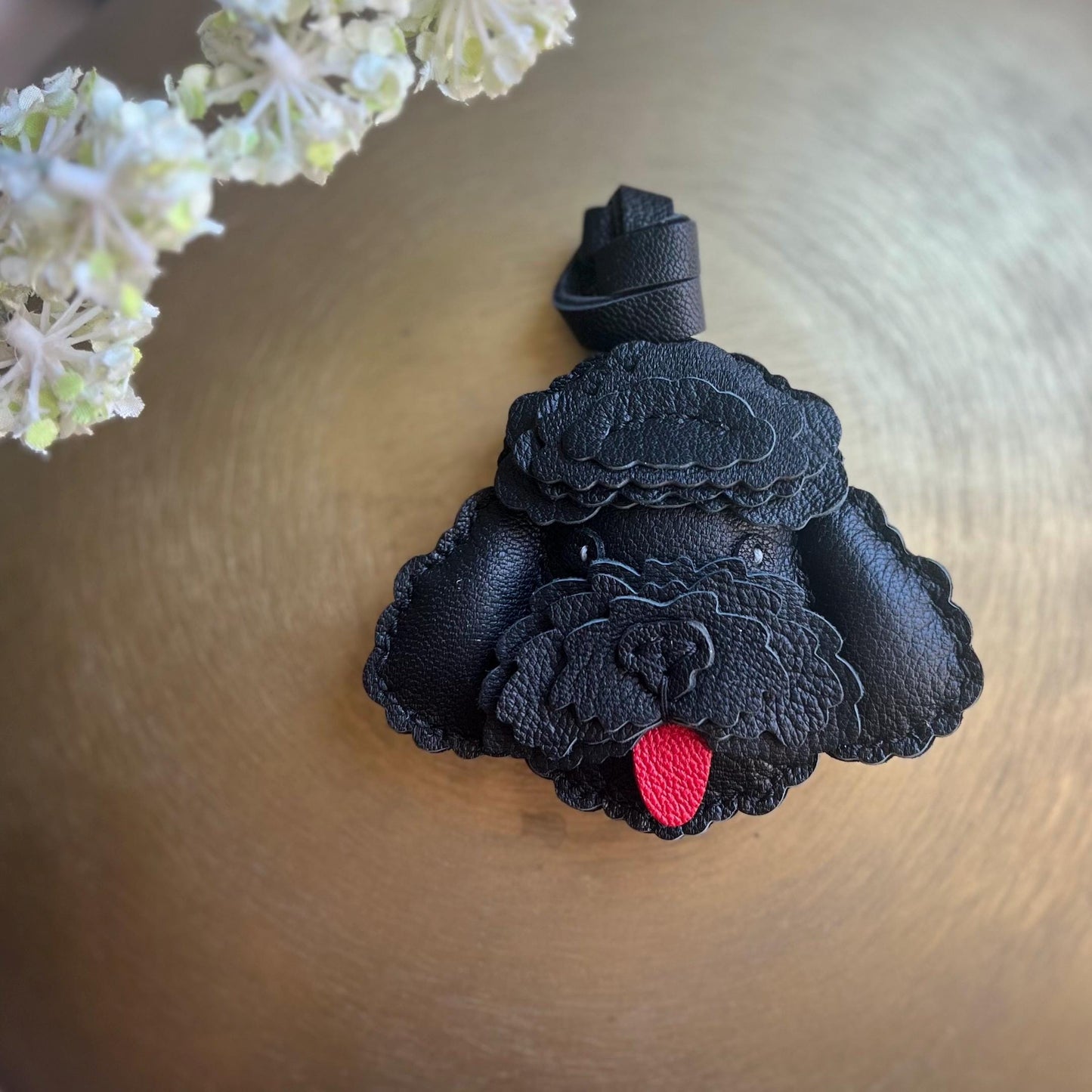Handmade Leather Poodle Bag Charm Dog Keychain