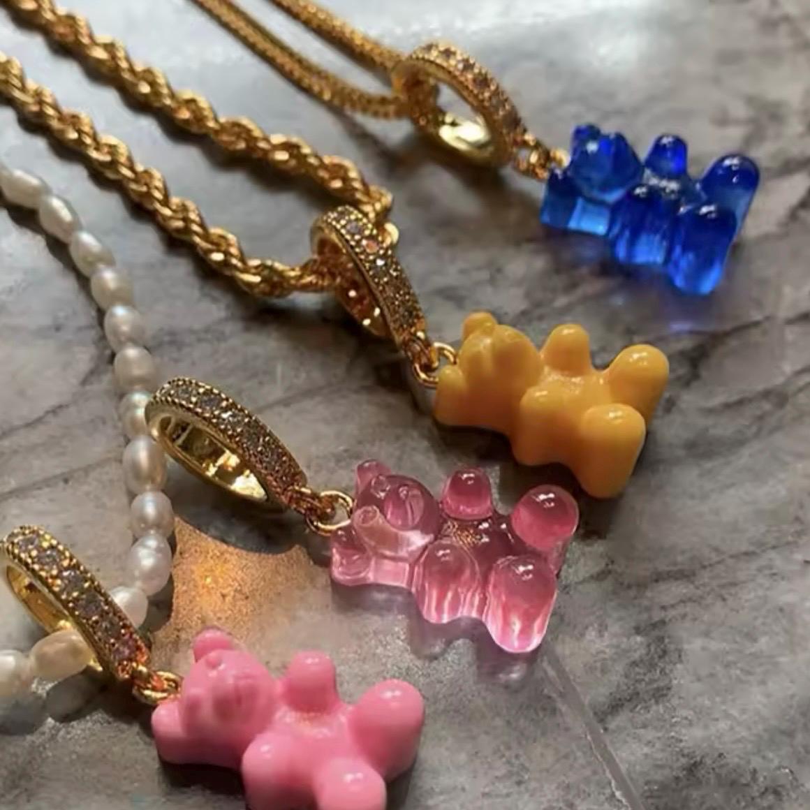 Gummy Bear Zircon Pendant Necklace Jewellery Accessories Cute Cartoon Charms Choker cute gift for girls neon necklace charms charm necklace