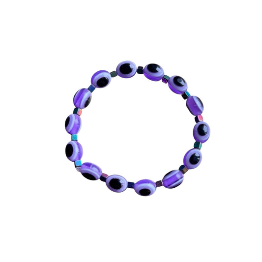 Purple evil eye protection bracelet with gemstones - Eclipse design