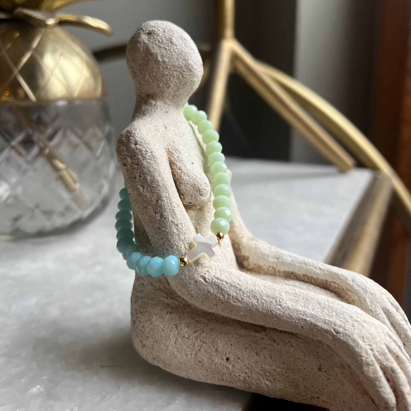 Grace Mint-Baby Blue Cross Bracelet
