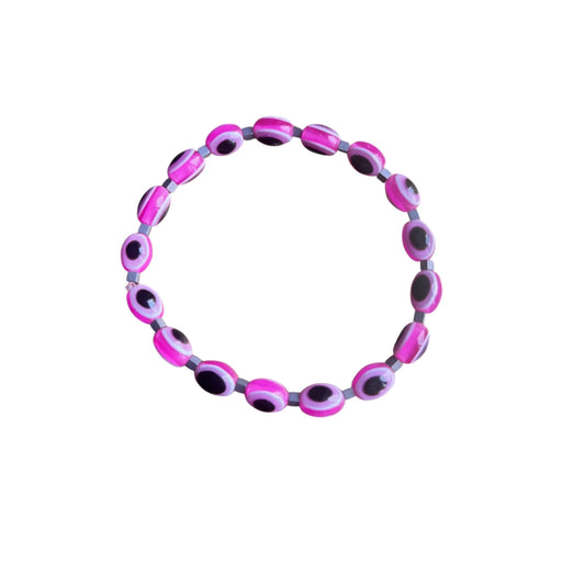 Barbie pink evil eye protection bracelet with mini evil eye beads and semi-precious stones