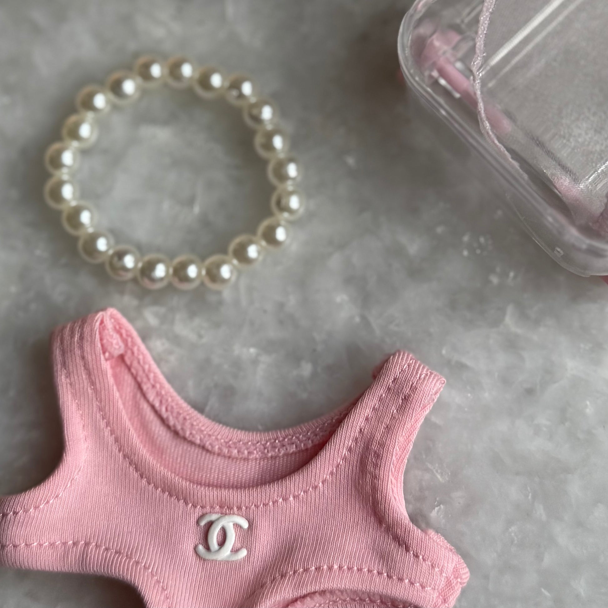 Pink CC logo bikini for Labubu doll with accessories