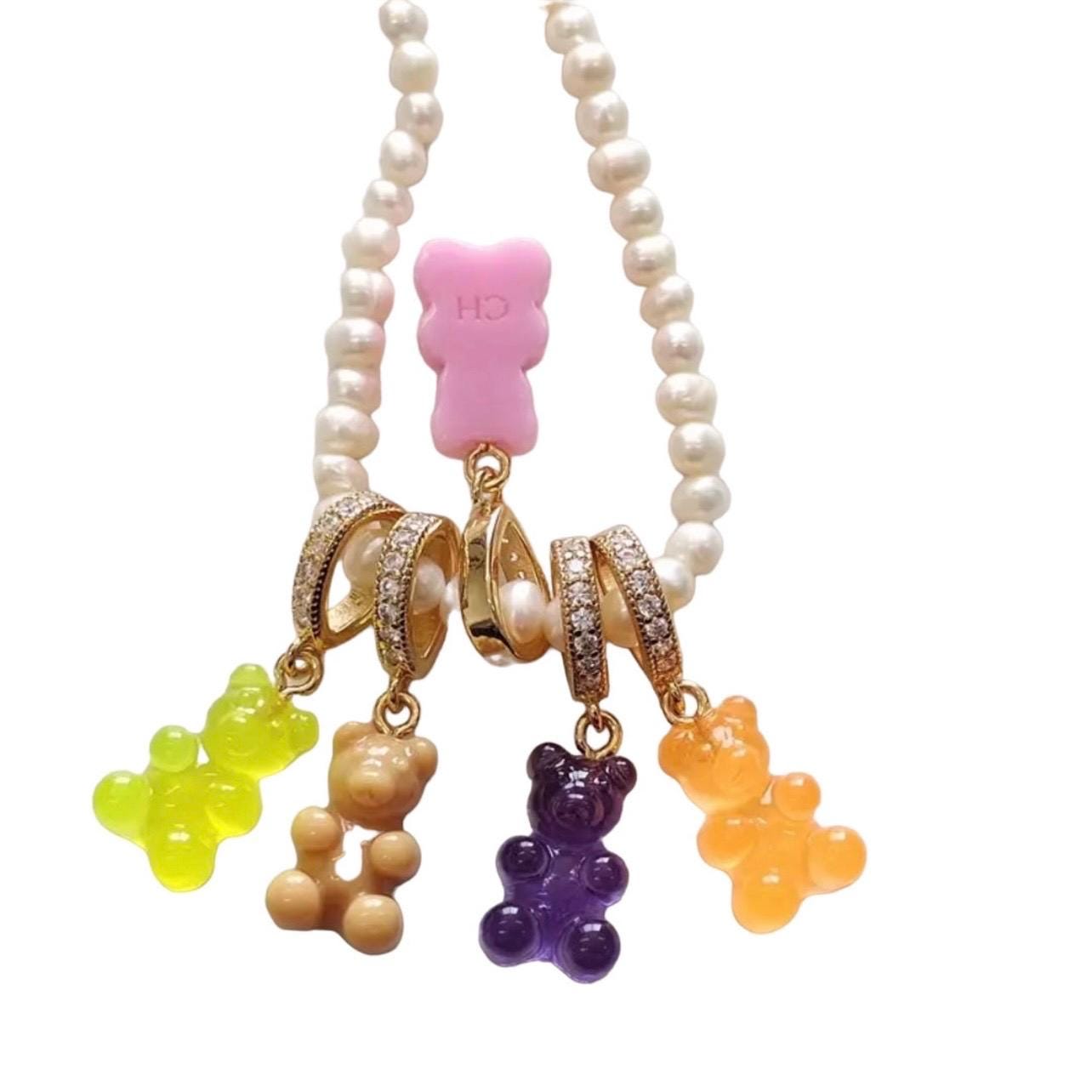 Gummy Bear Zircon Pendant Necklace Jewellery Accessories Cute Cartoon Charms Choker cute gift for girls neon necklace charms charm necklace