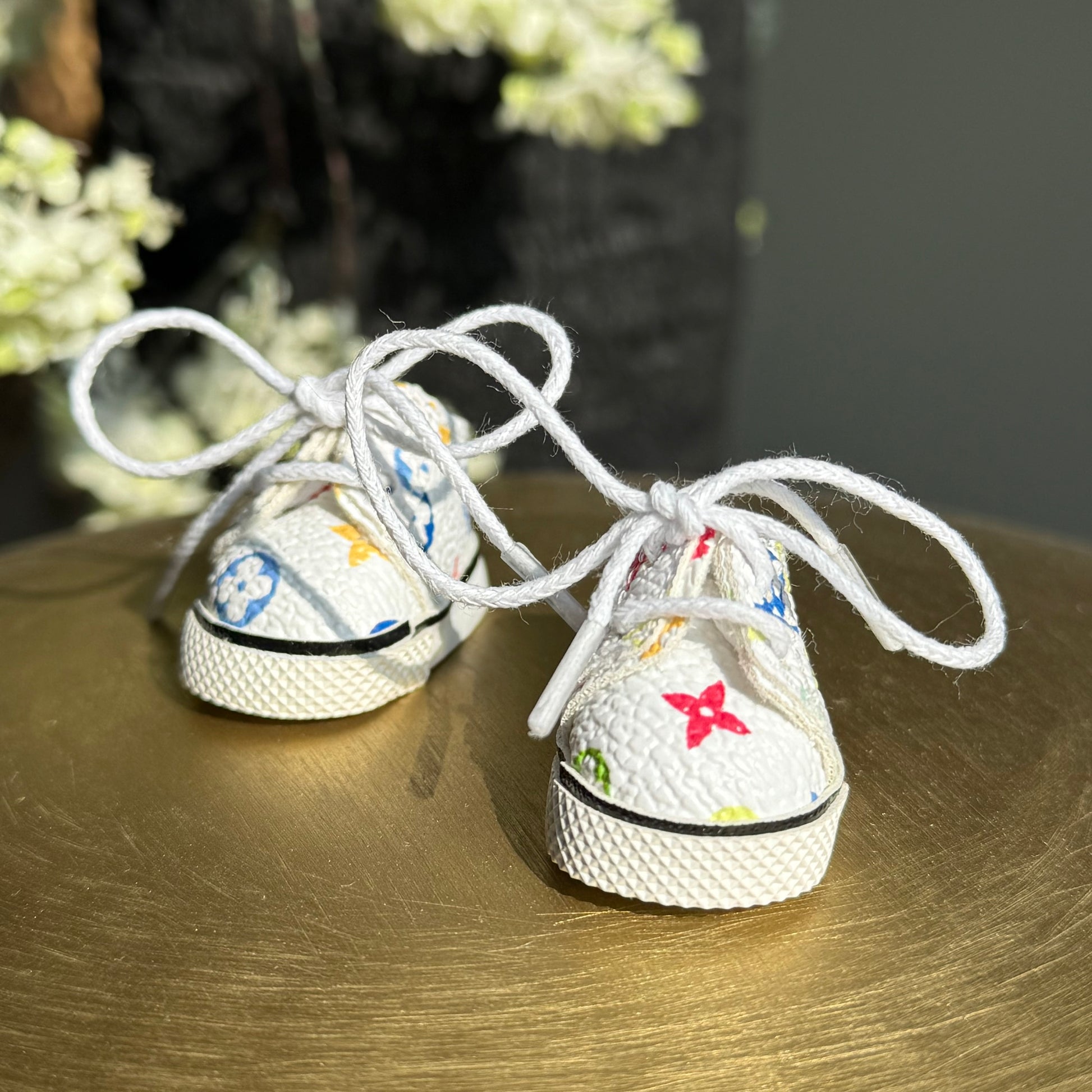 Luxury pattern detail on Labubu doll shoes