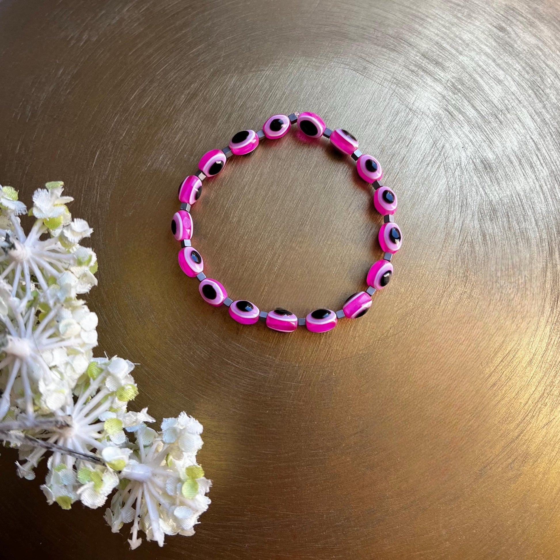 Evil eye protection bracelet in Barbie pink - spiritual jewelry gift