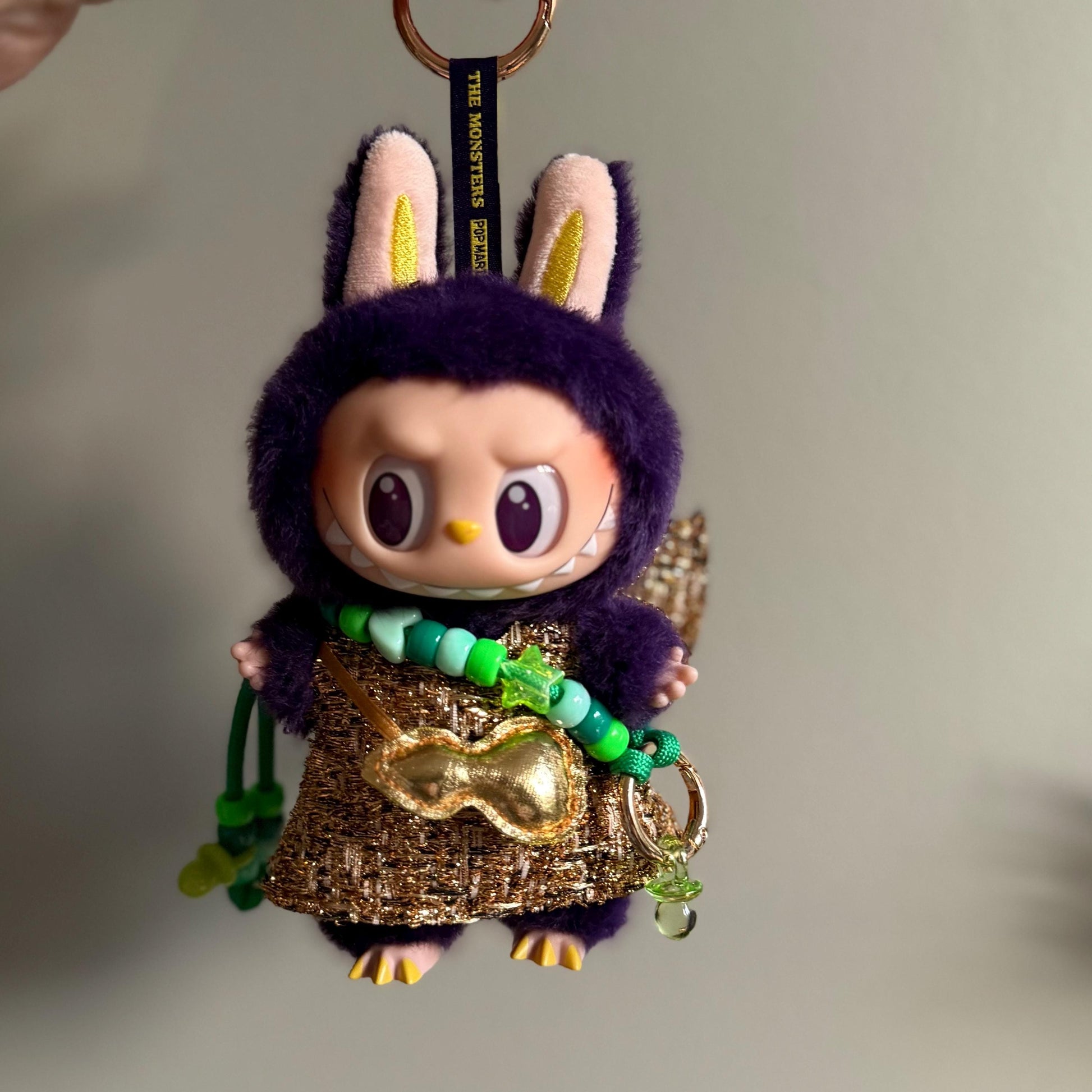 Green pop Labubu crossbody charm - cute green character bag charm 