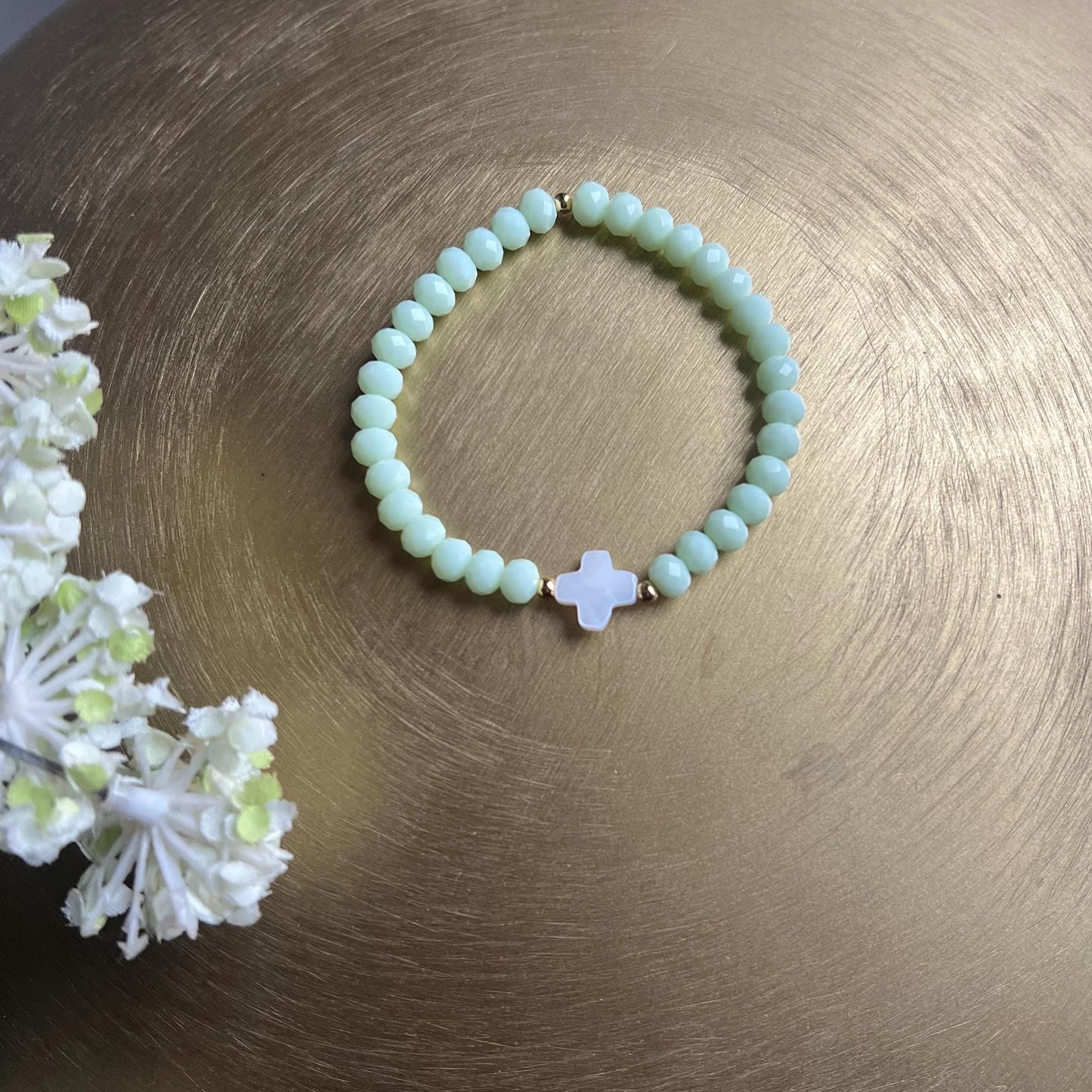 Mint Cross Gemstone Bracelet