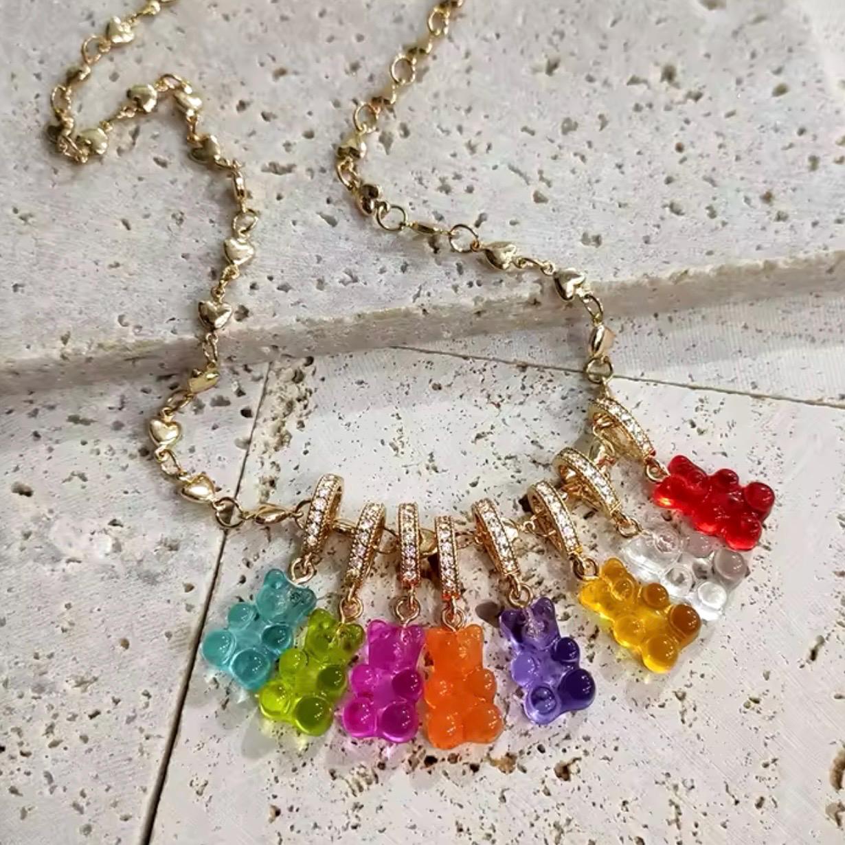 Gummy Bear Zircon Pendant Necklace Jewellery Accessories Cute Cartoon Charms Choker cute gift for girls neon necklace charms charm necklace
