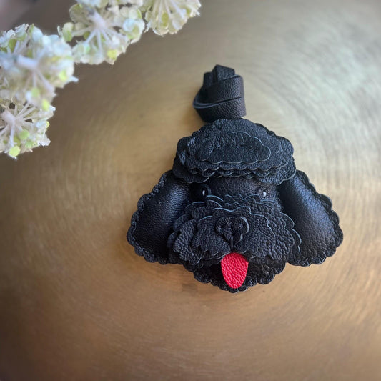 Handmade Leather Poodle Bag Charm Dog Keychain