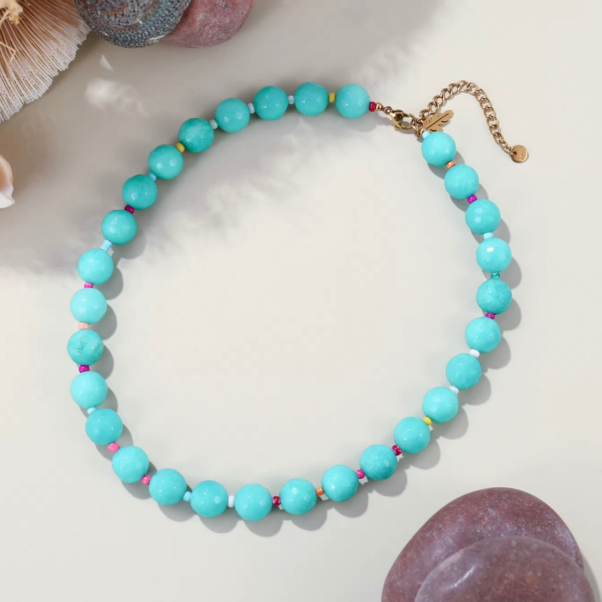 Minty bubblegum choker flat lay - pastel mint green beaded necklace - Harry Styles beaded necklace 